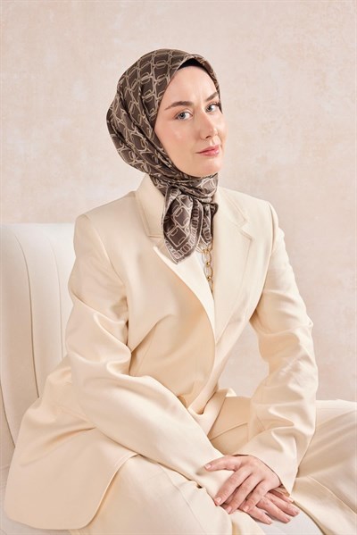 Twill İpek Eşarp Zincir Kahverengi