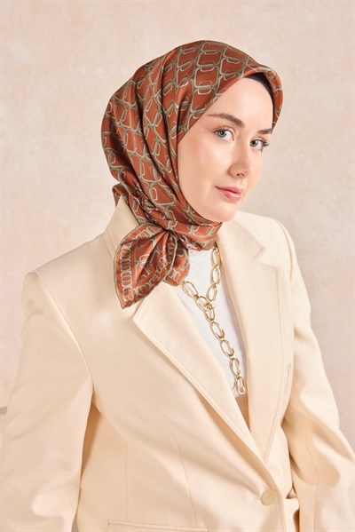 Twill İpek Eşarp Zincir Kiremit