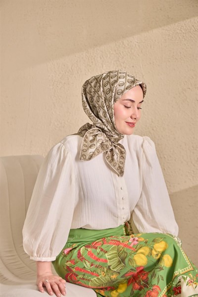 Twill İpek Eşarp Zincir Krem