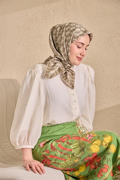 Twill İpek Eşarp Zincir Krem