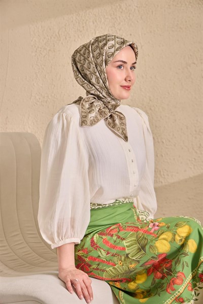 Twill İpek Eşarp Zincir Krem
