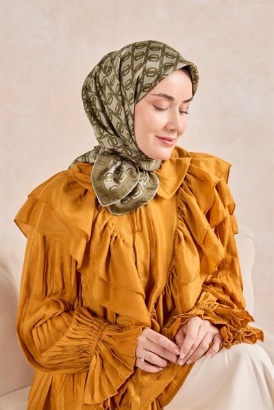 Twill İpek Eşarp Zincir Küf Yeşili