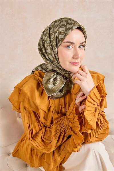 Twill İpek Eşarp Zincir Küf Yeşili