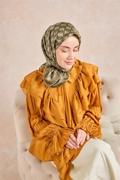 Twill İpek Eşarp Zincir Küf Yeşili