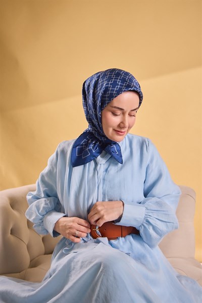 Twill İpek Eşarp Zincir Mavi