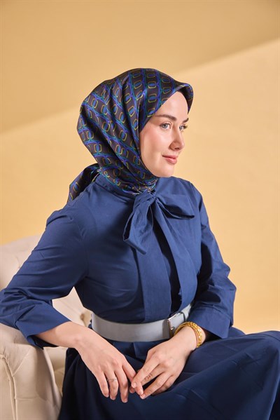Twill İpek Eşarp Zincir Morcivert