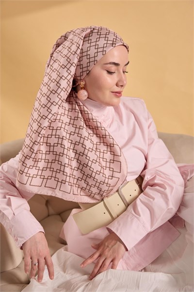 Twill İpek Eşarp Zincir Pudra 90x90