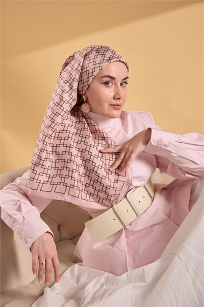 Twill İpek Eşarp Zincir Pudra 90x90