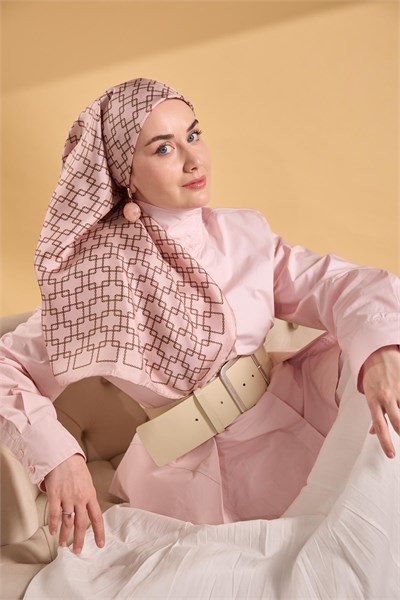 Twill İpek Eşarp Zincir Pudra 90x90