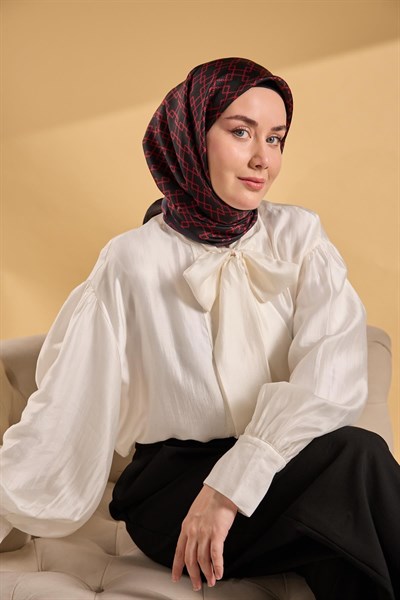 Twill İpek Eşarp Zincir Siyah - Kırmızı