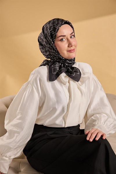 Twill İpek Eşarp Zincir Siyah