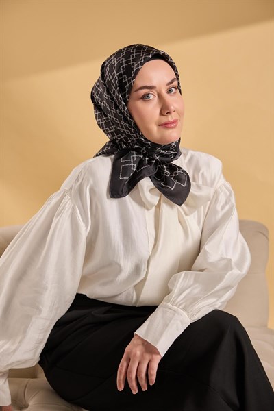 Twill İpek Eşarp Zincir Siyah
