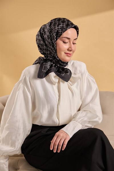 Twill İpek Eşarp Zincir Siyah