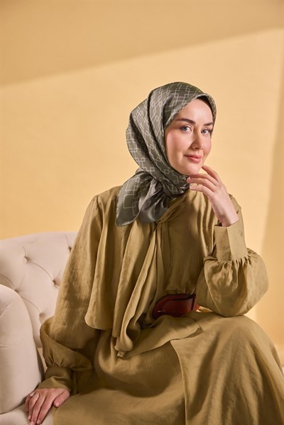 Twill İpek Eşarp Zincir Yeşil Gri