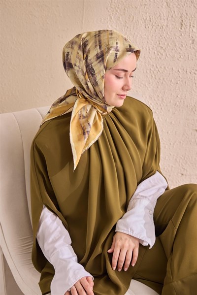 Twill İpek Flow Lines Eşarp Butter Yellow 90x90