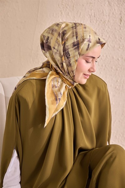 Twill İpek Flow Lines Eşarp Butter Yellow 90x90