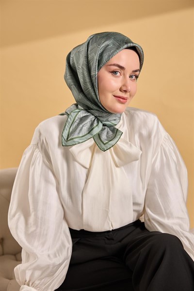 Twill İpek Geo Eşarp Su Yeşili 90x90