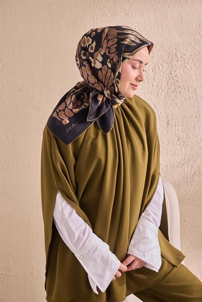 Twill İpek Mercan Eşarp Asker Yeşili  90x90