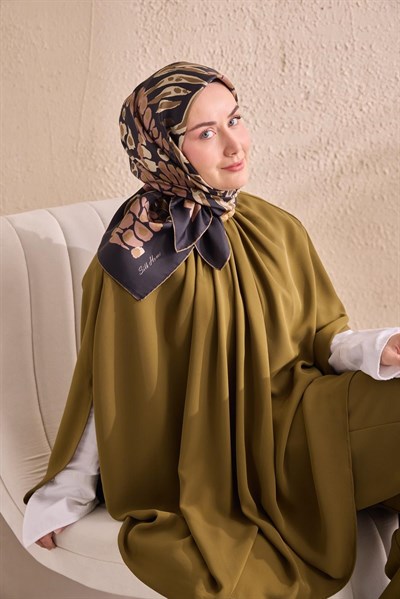 Twill İpek Mercan Eşarp Asker Yeşili  90x90