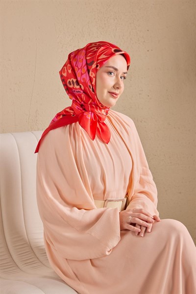 Twill İpek Mercan Eşarp Bayrak Kırmızı 90x90