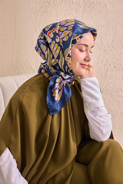 Twill İpek Mercan Eşarp Gece Mavisi 90x90