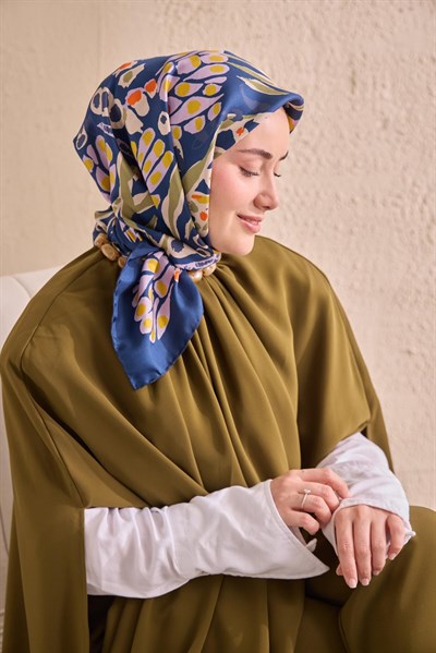 Twill İpek Mercan Eşarp Gece Mavisi 90x90