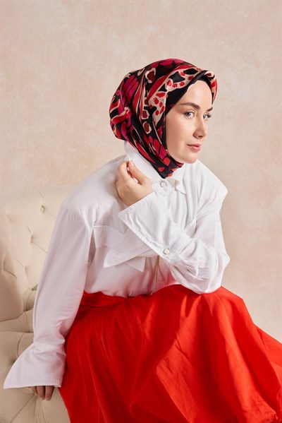 Twill İpek Mercan Eşarp Kırmızı 90x90