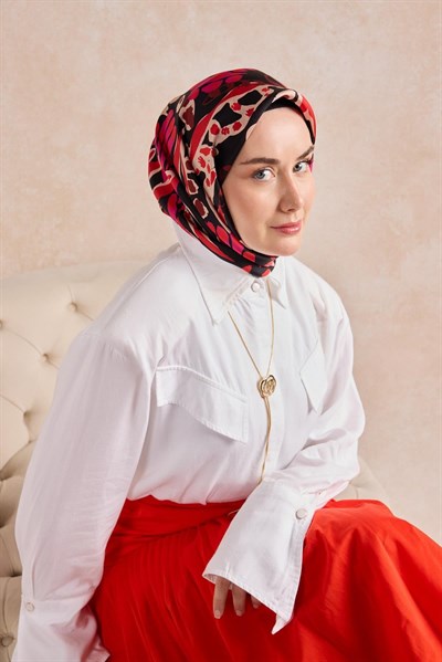 Twill İpek Mercan Eşarp Kırmızı 90x90