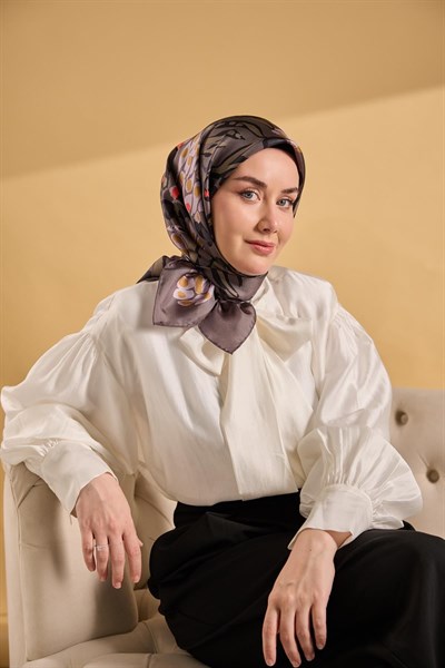 Twill İpek Mercan Eşarp Koyu Gri 90x90