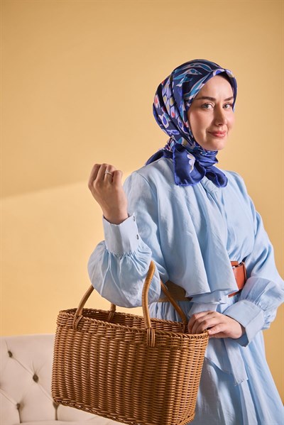 Twill İpek Mercan Eşarp Koyu Mavi 90x90