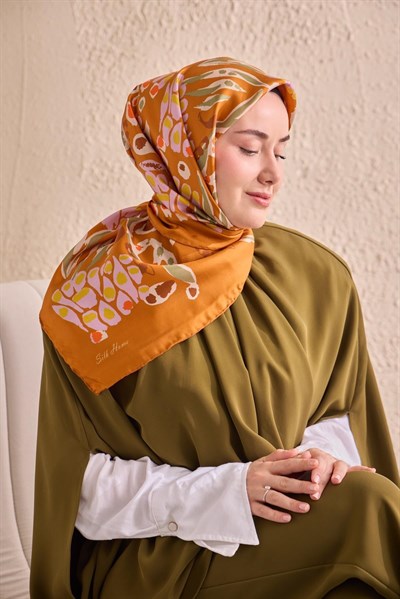 Twill İpek Mercan Eşarp Koyu Turuncu 90x90