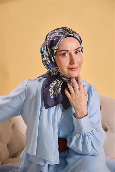 Twill İpek Mercan Eşarp Lacivert 90x90