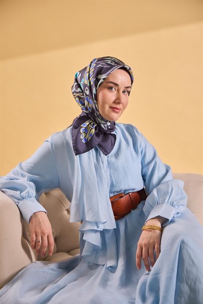 Twill İpek Mercan Eşarp Lacivert 90x90