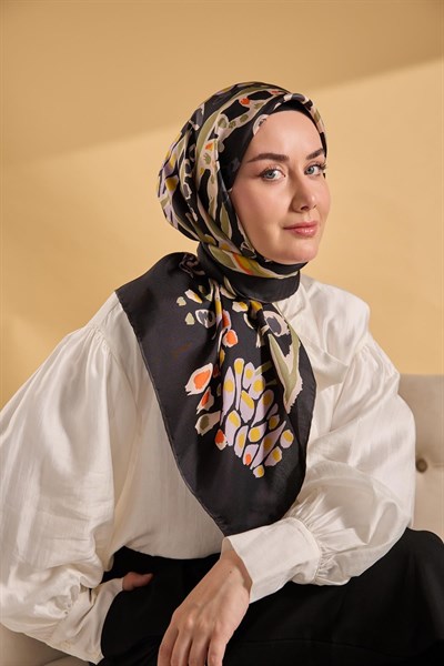 Twill İpek Mercan Eşarp Siyah 90x90