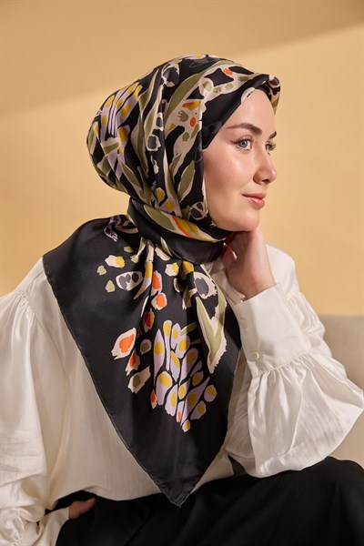 Twill İpek Mercan Eşarp Siyah 90x90