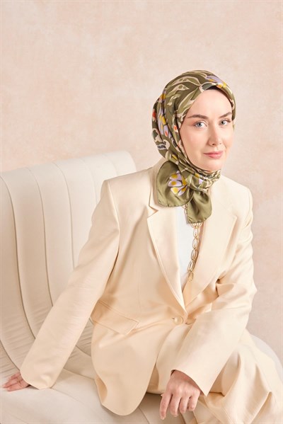 Twill İpek Mercan Eşarp Yeşil 90x90