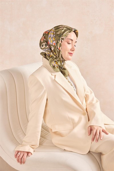 Twill İpek Mercan Eşarp Yeşil 90x90