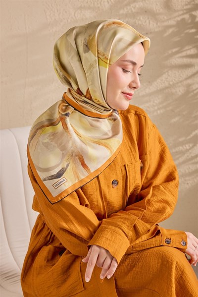 Twill İpek Petal Eşarp Turuncu 90x90