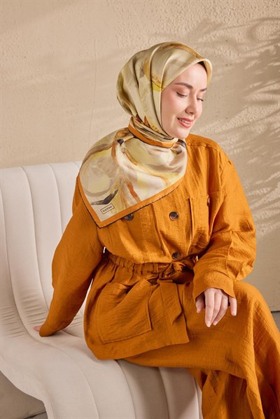 Twill İpek Petal Eşarp Turuncu 90x90