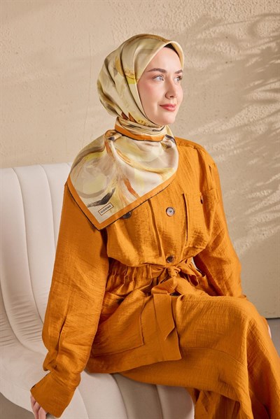 Twill İpek Petal Eşarp Turuncu 90x90
