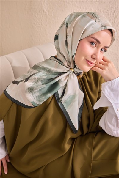 Twill İpek Petal Eşarp Zümrüt 90x90