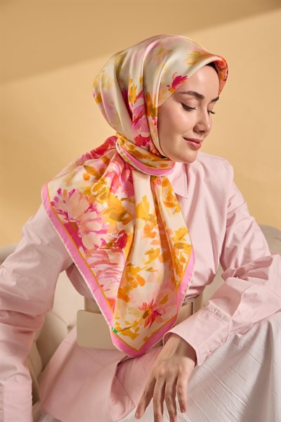 Twill İpek Watercolor Eşarp Pembe 90x90