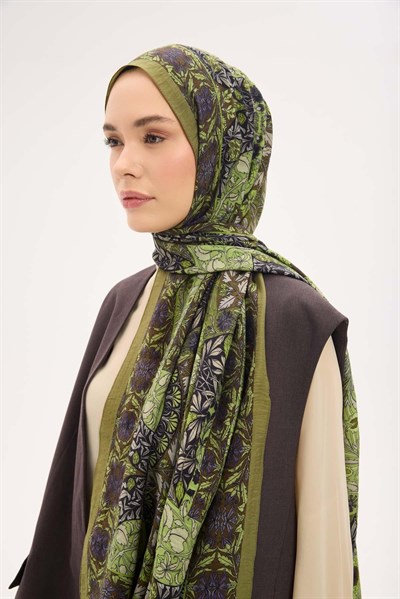 Urban Hours Floral Motif Desen Açık Yeşil Mayda Şa