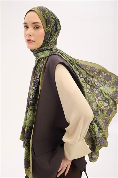 Urban Hours Floral Motif Desen Açık Yeşil Mayda Şa