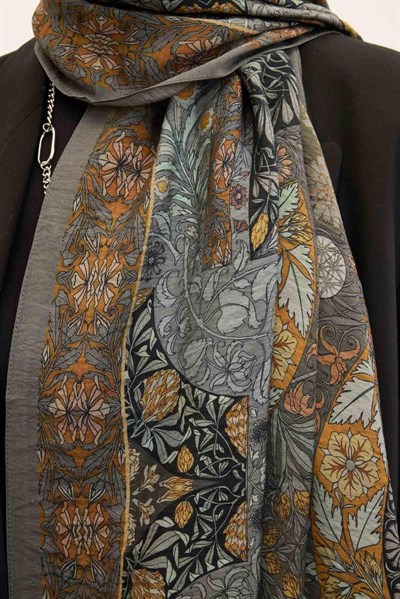Urban Hours Floral Motif Desen Gri Mayda Şal 190x70