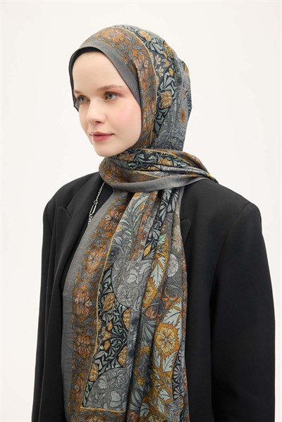 Urban Hours Floral Motif Desen Gri Mayda Şal 190x70