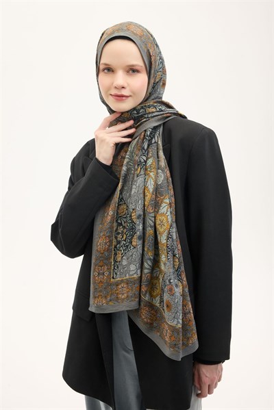 Urban Hours Floral Motif Desen Gri Mayda Şal 190x70