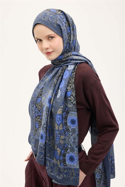 Urban Hours Floral Motif Desen Indigo Mayda Şal 190x70