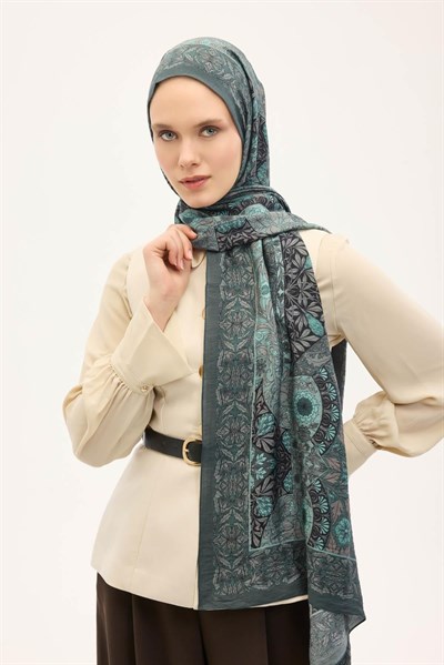 Urban Hours Floral Motif Desen Patina Yeşili Mayda Şal 190x70