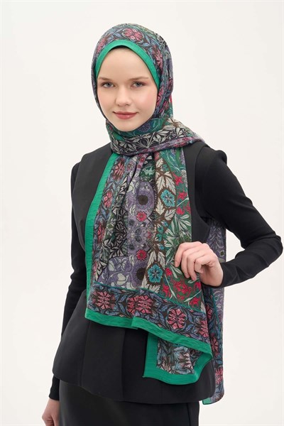 Urban Hours Floral Motif Desen Patina Yeşili Mayda Şal 190x70